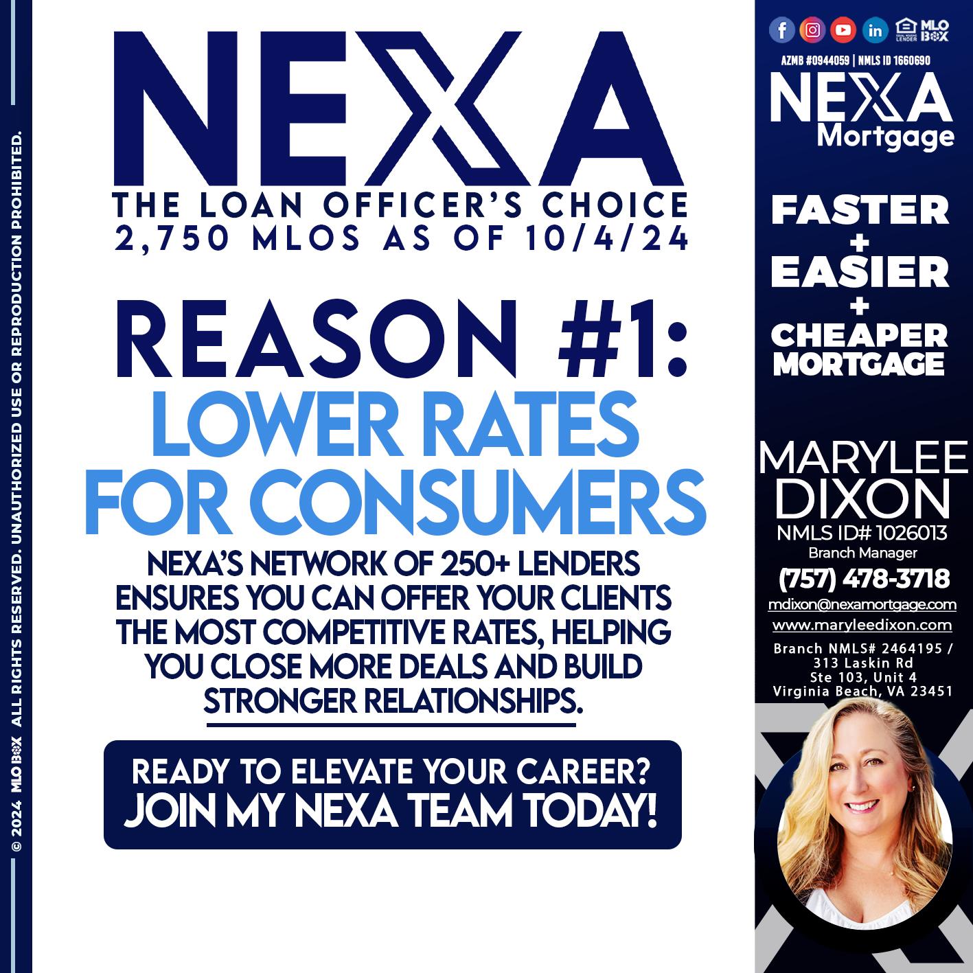 the loan officer choice REASON 1 - Marylee Dixon -Branch Manager