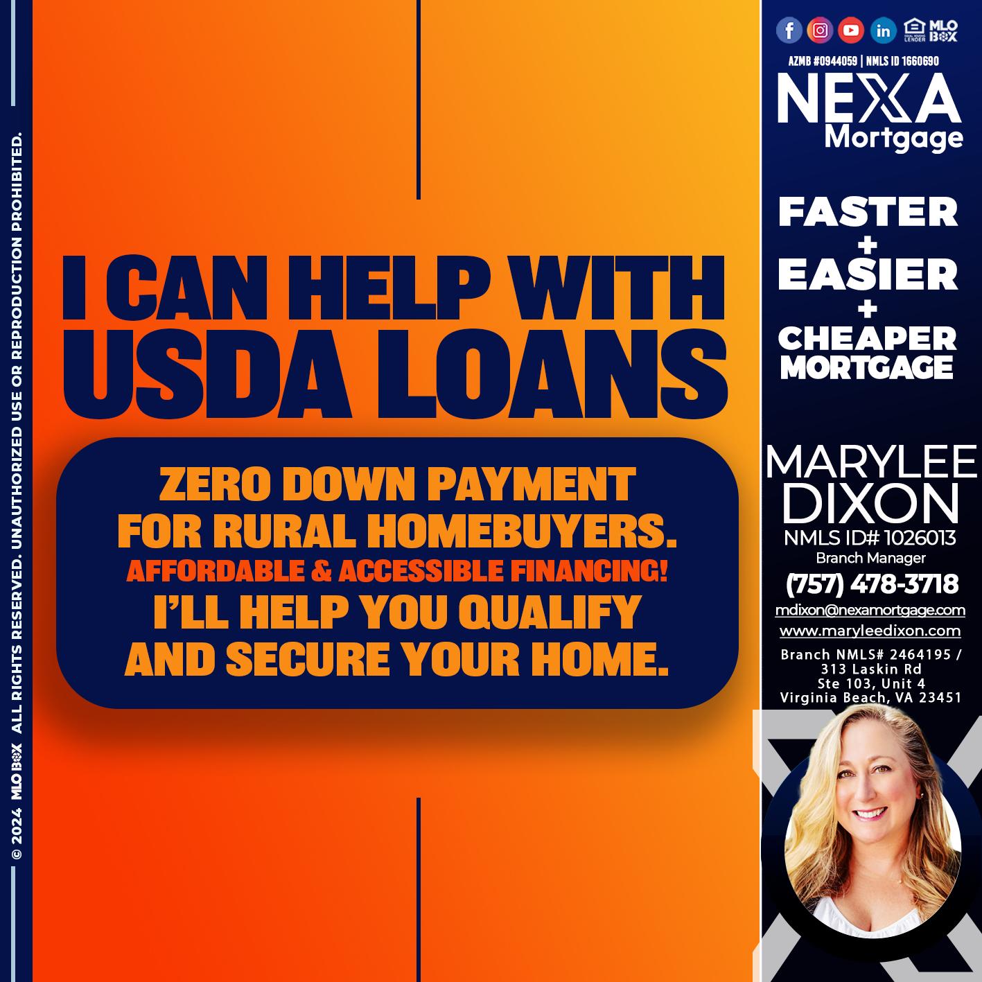 I CAN HELP USDA LOANS - Marylee Dixon -Branch Manager