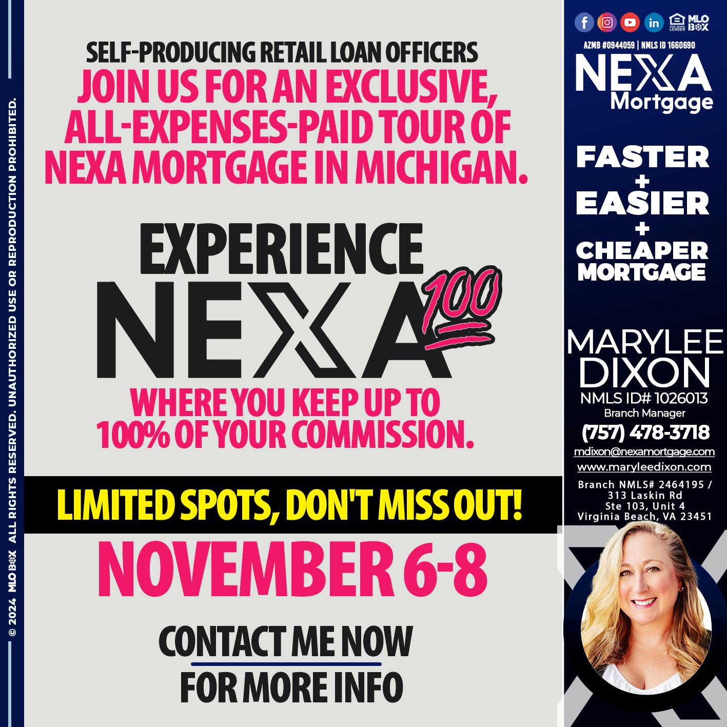 NEXA 100 NOVEMBER 6-8 - Marylee Dixon -Branch Manager