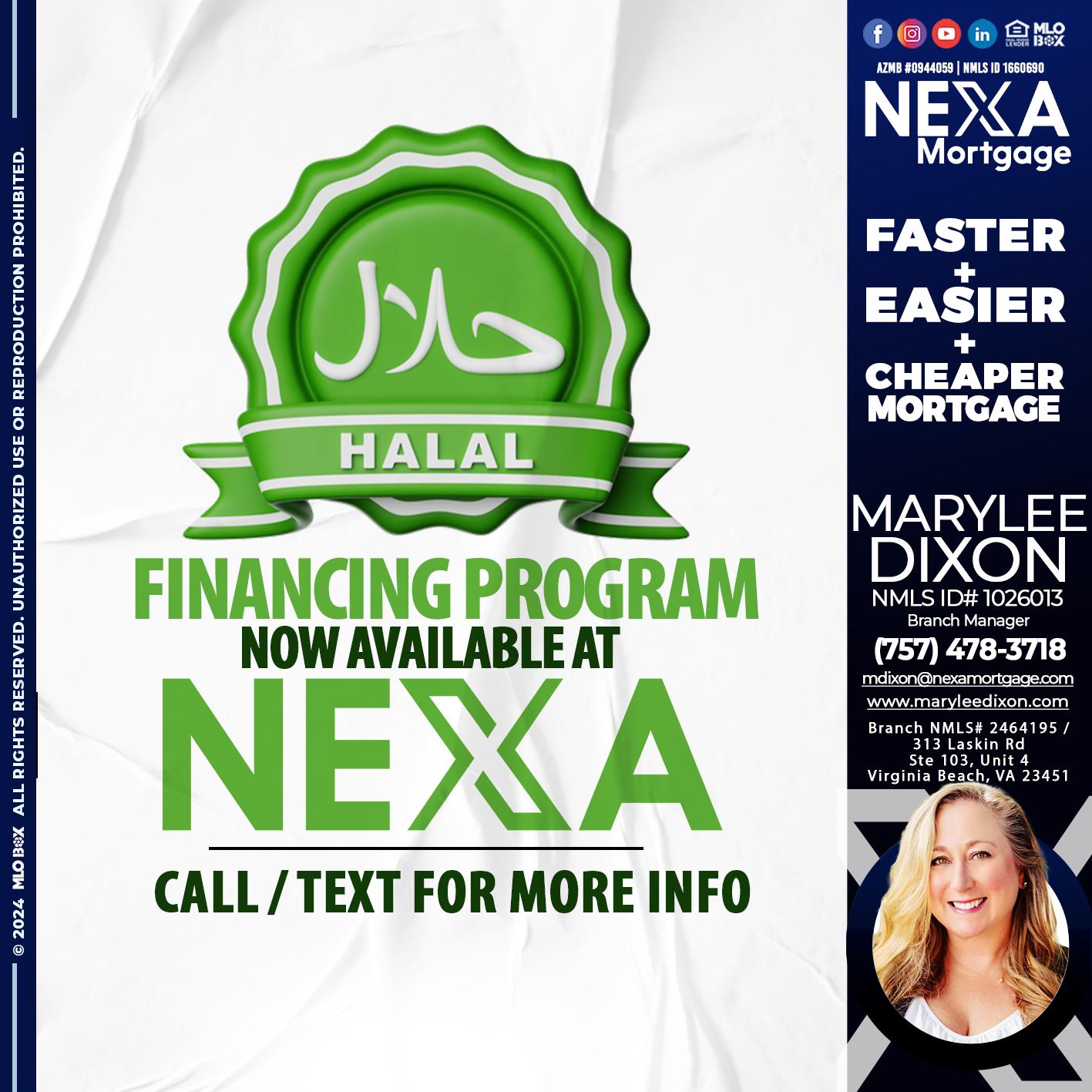 HALAL FINANCING PROGRAM - Marylee Dixon -Branch Manager