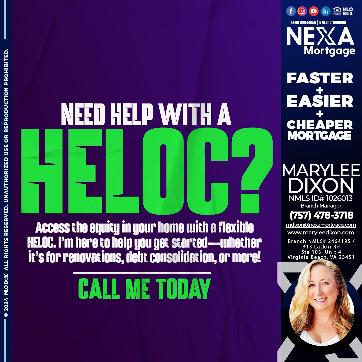 NEED HELP WITH HELOC - Marylee Dixon -Branch Manager