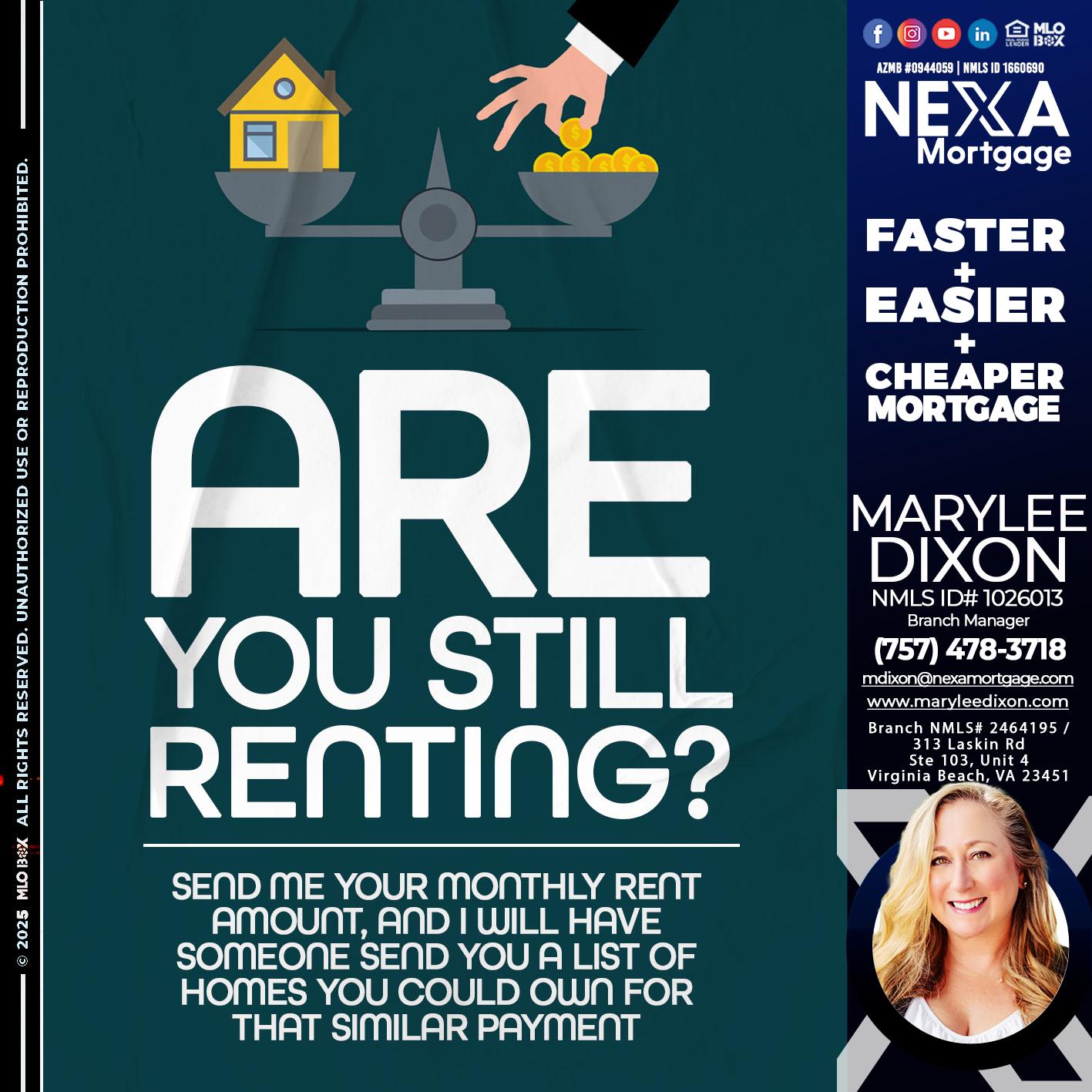 ARE YOU STILL RENTING? - Marylee Dixon -Branch Manager