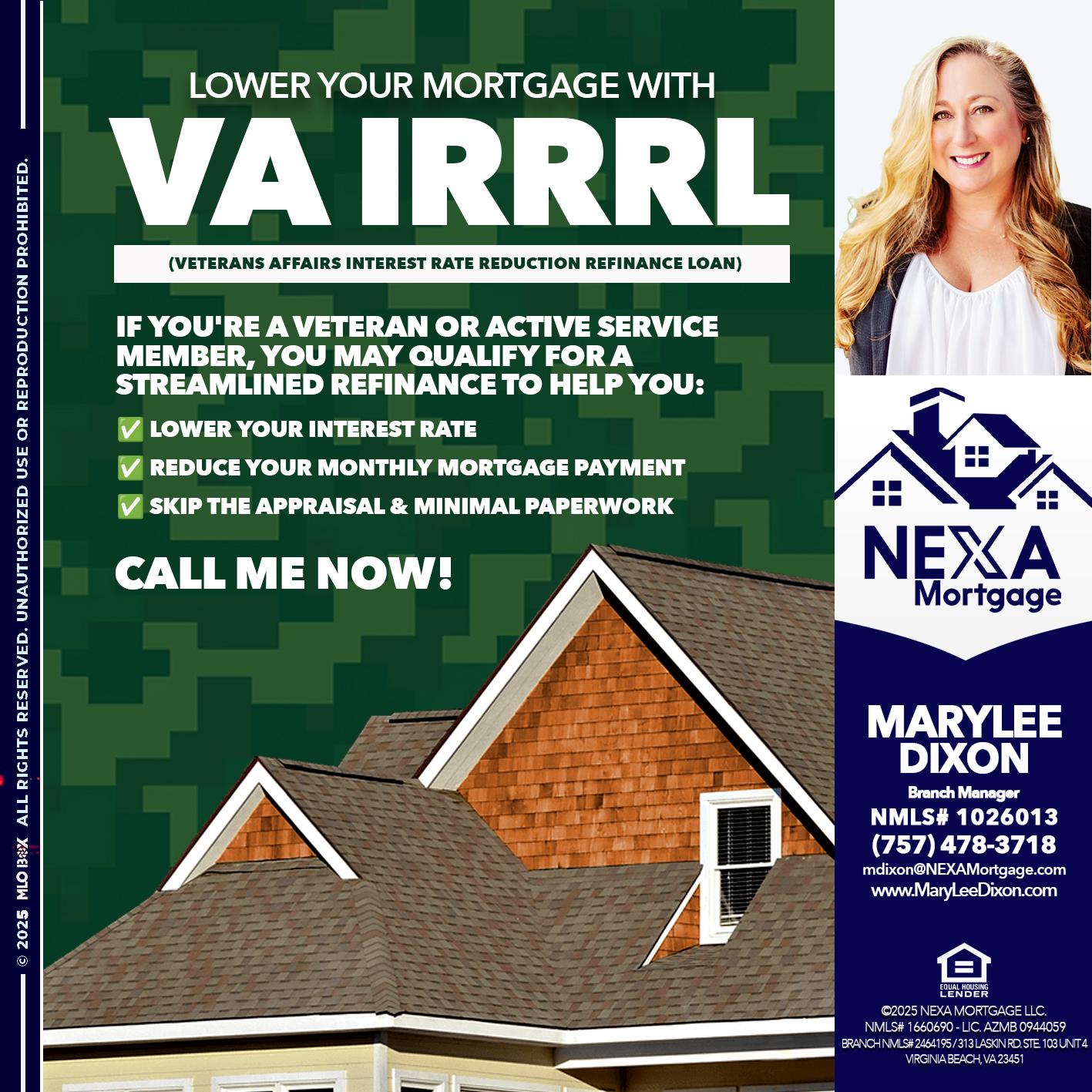 VA IRRRL - Marylee Dixon -Branch Manager