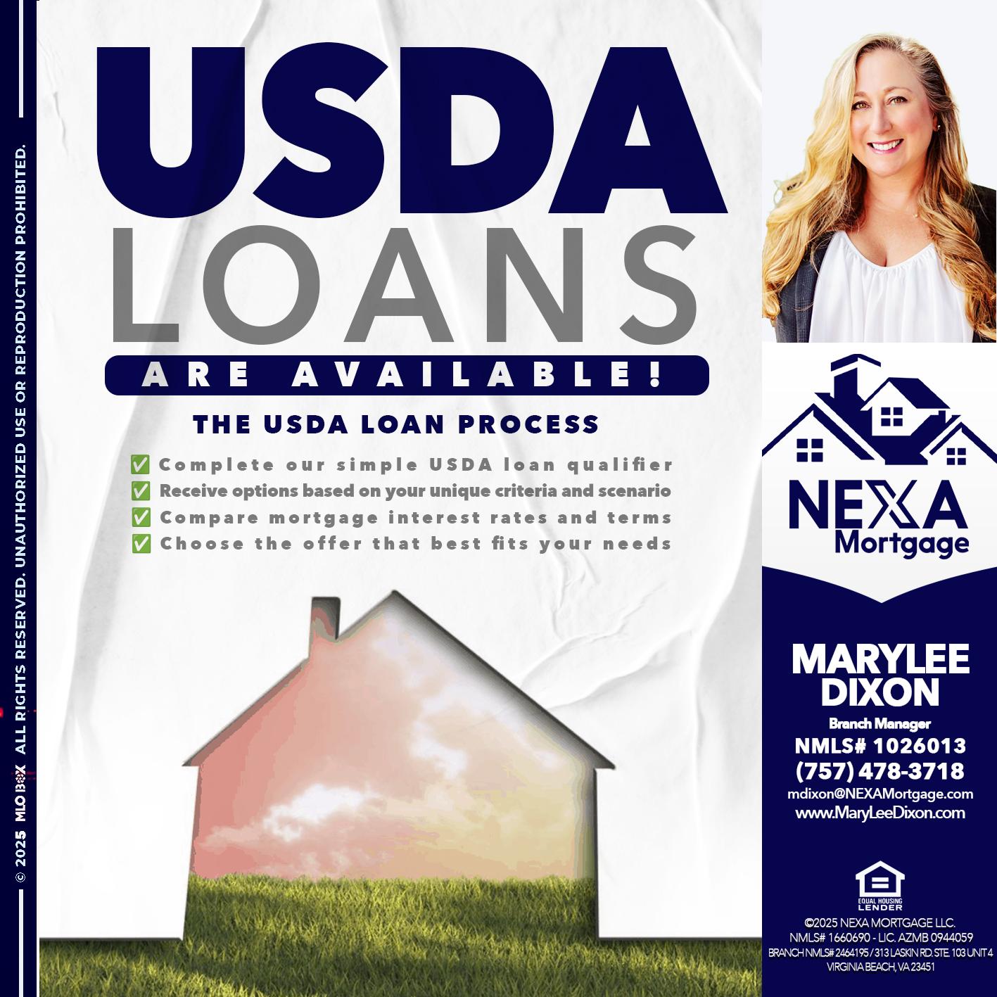USDA LOANS - Marylee Dixon -Branch Manager