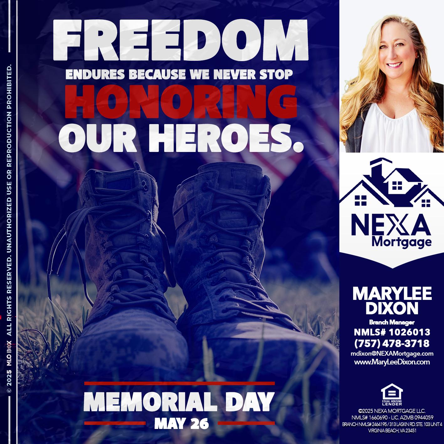 Memorial Day - Marylee Dixon -Branch Manager