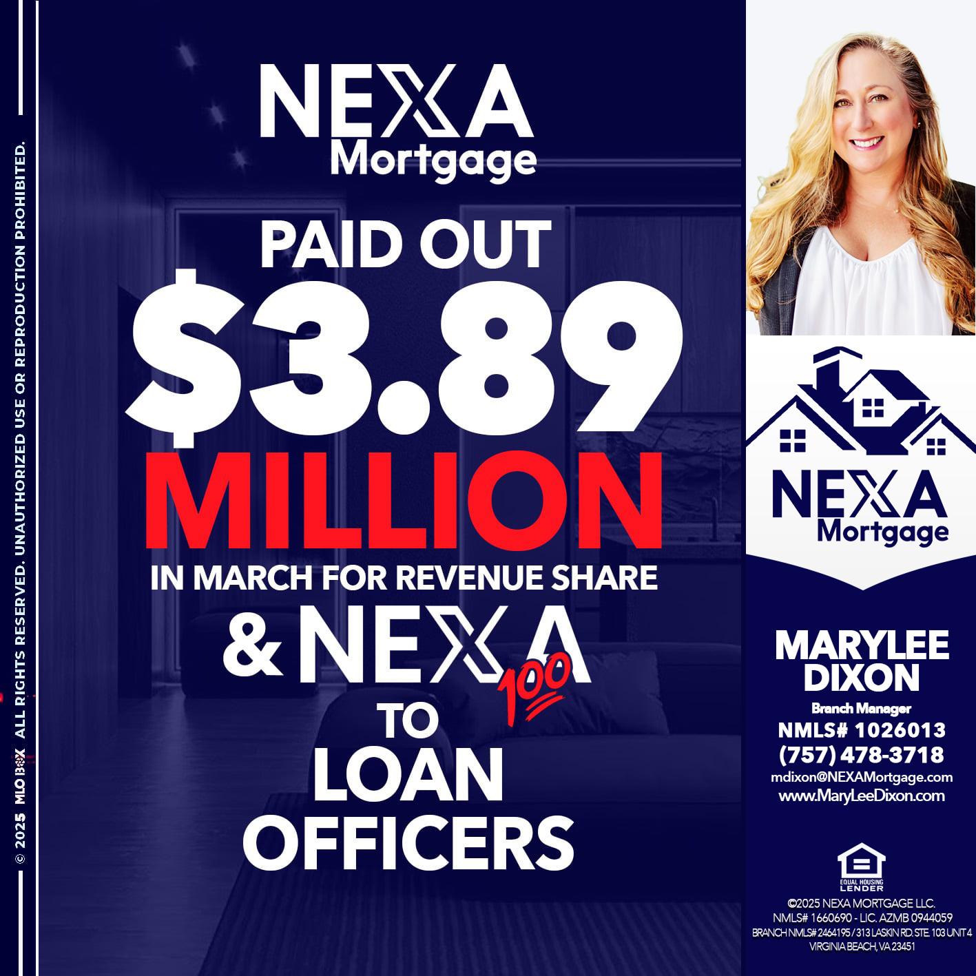 NEXA PAID OUT - Marylee Dixon -Branch Manager