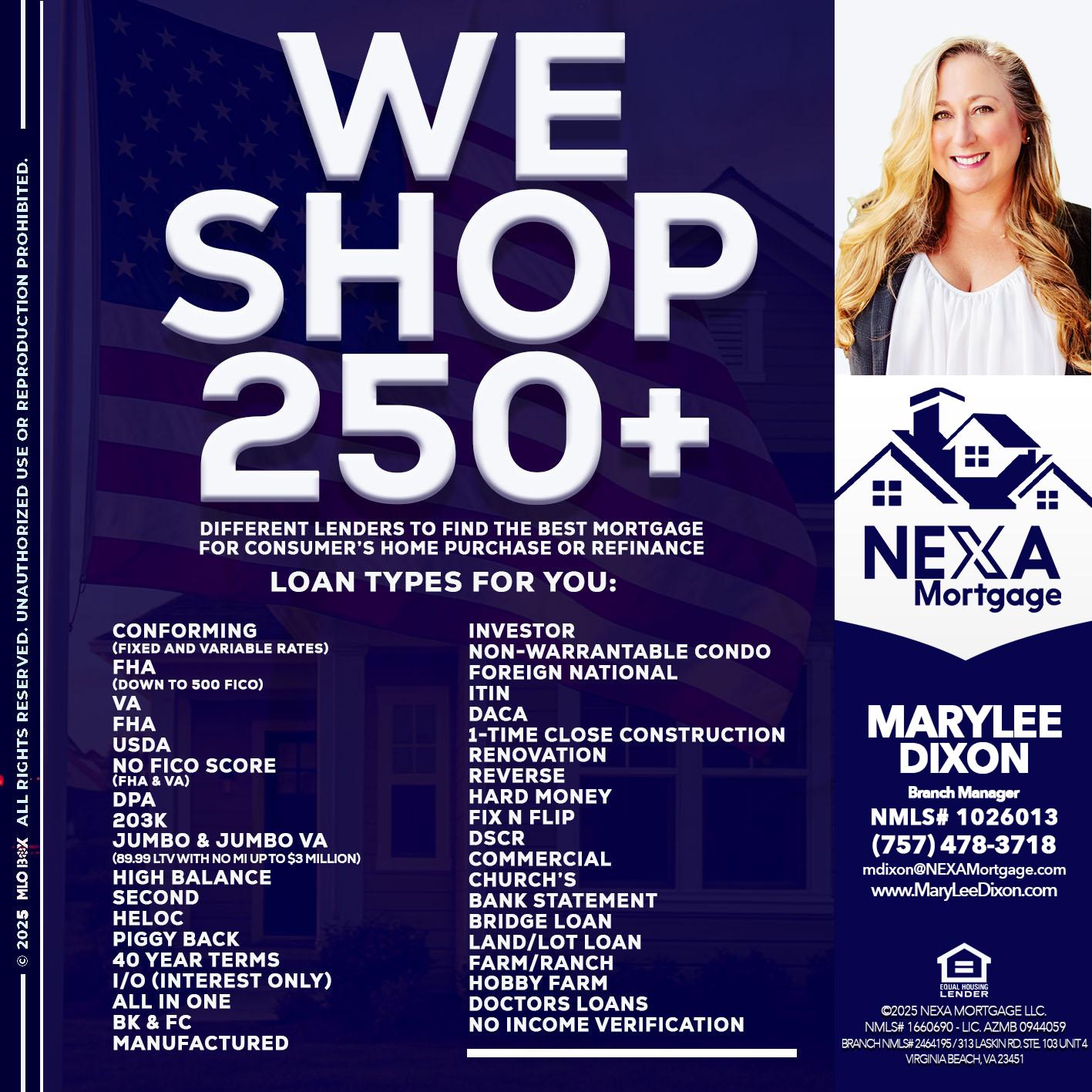 WE SHOP 250+ - Marylee Dixon -Branch Manager