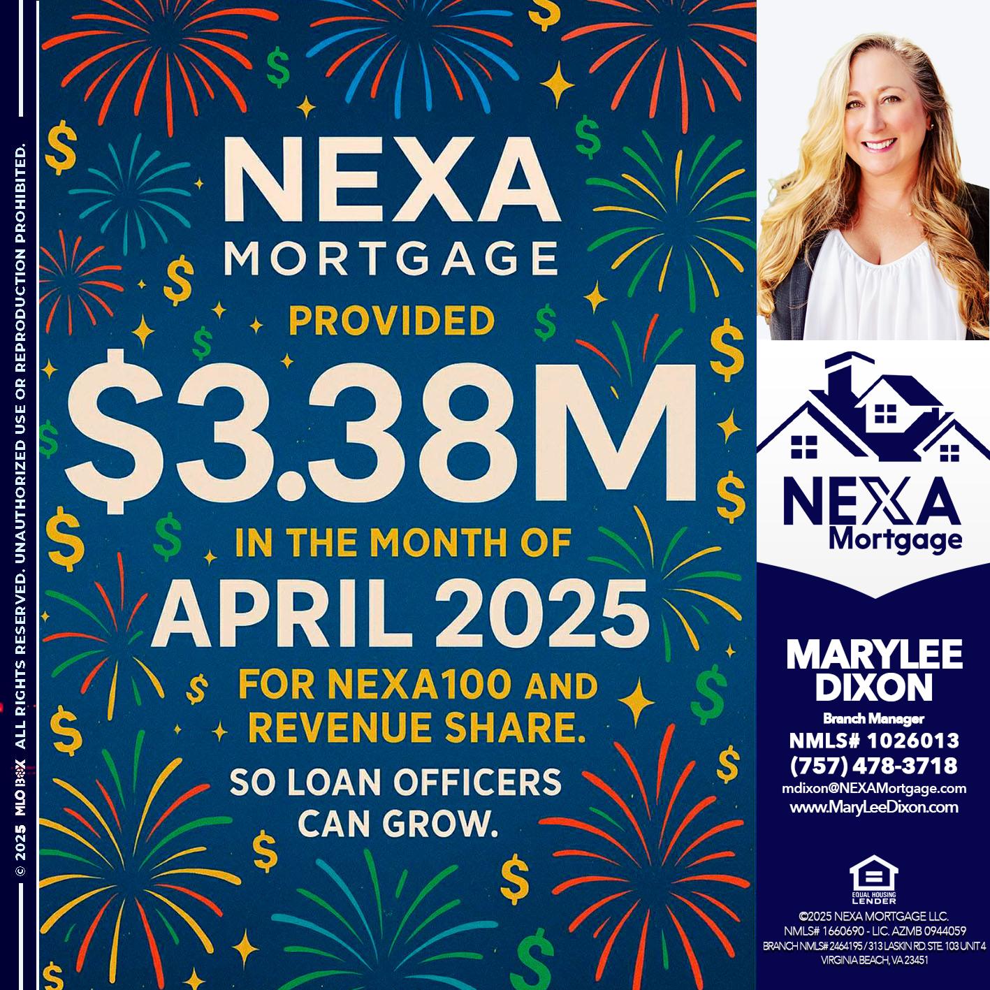 $3.38M - Marylee Dixon -Branch Manager