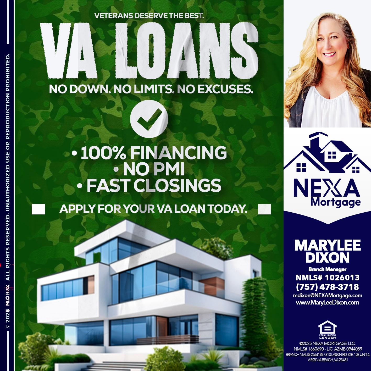 VA LOANS - Marylee Dixon -Branch Manager