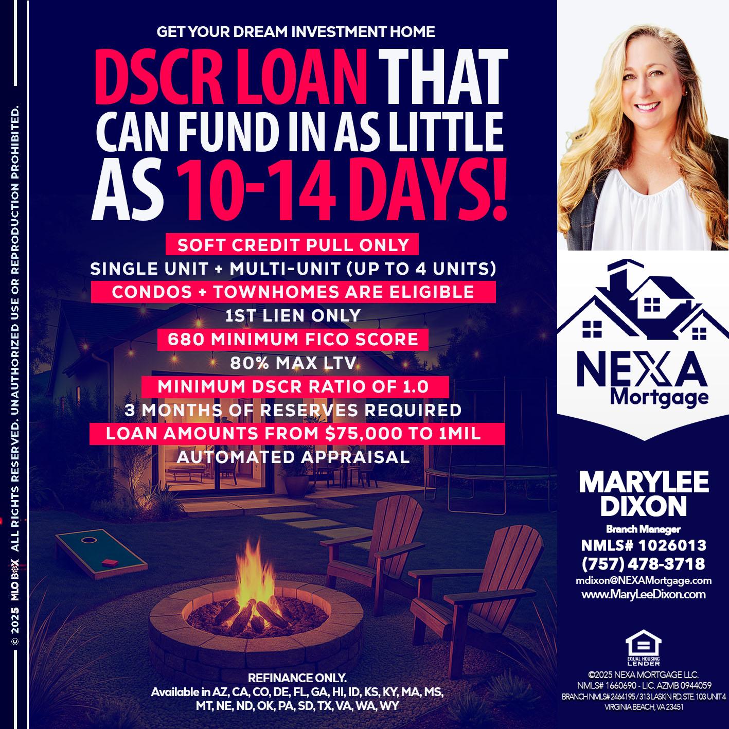 DSCR LOAN - Marylee Dixon -Branch Manager