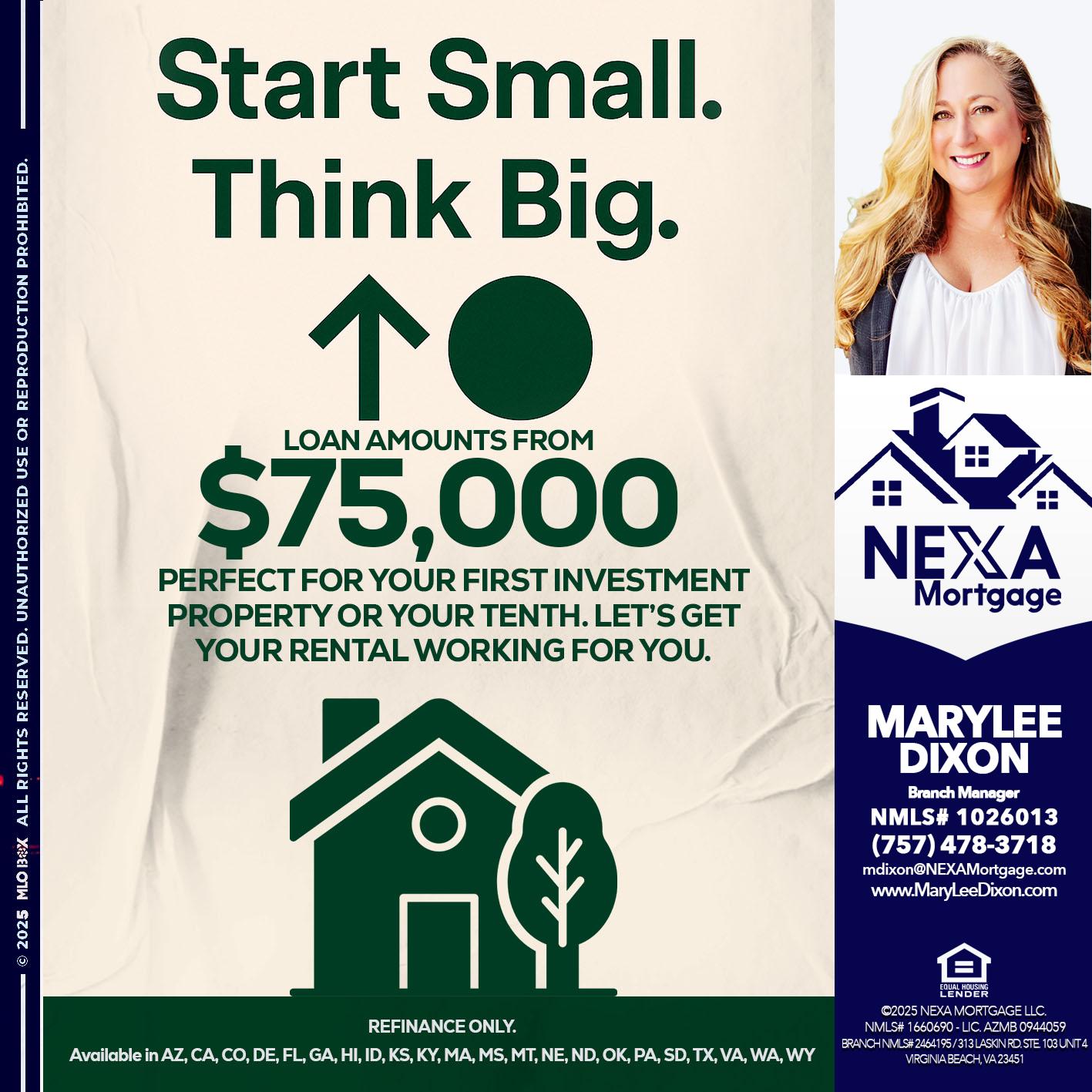 START SMALL - Marylee Dixon -Branch Manager