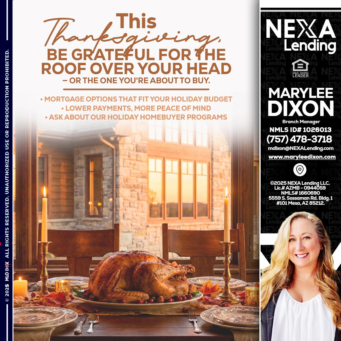 THIS THANKSGIVING - Marylee Dixon -Branch Manager