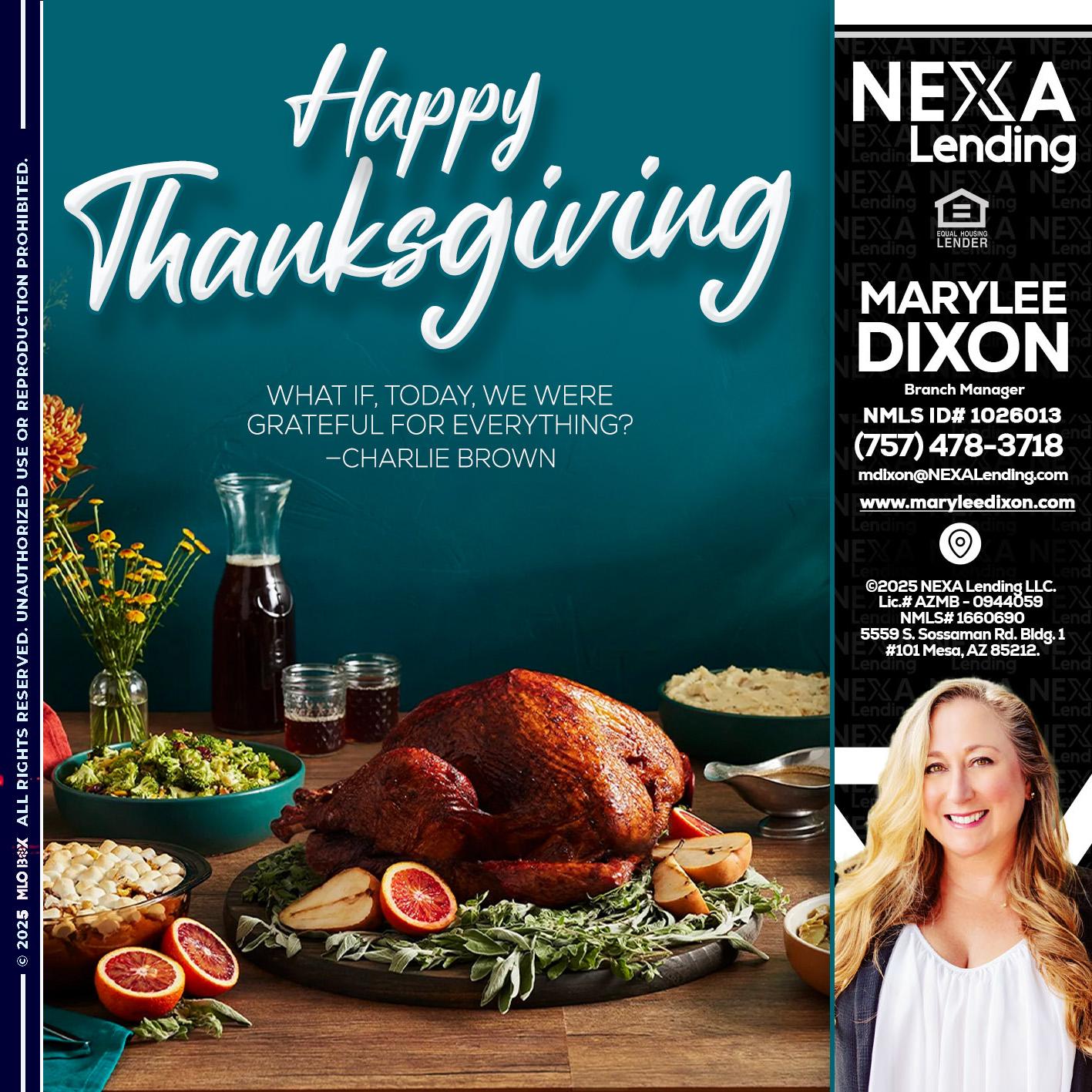 happy Thanksgiving - Marylee Dixon -Branch Manager