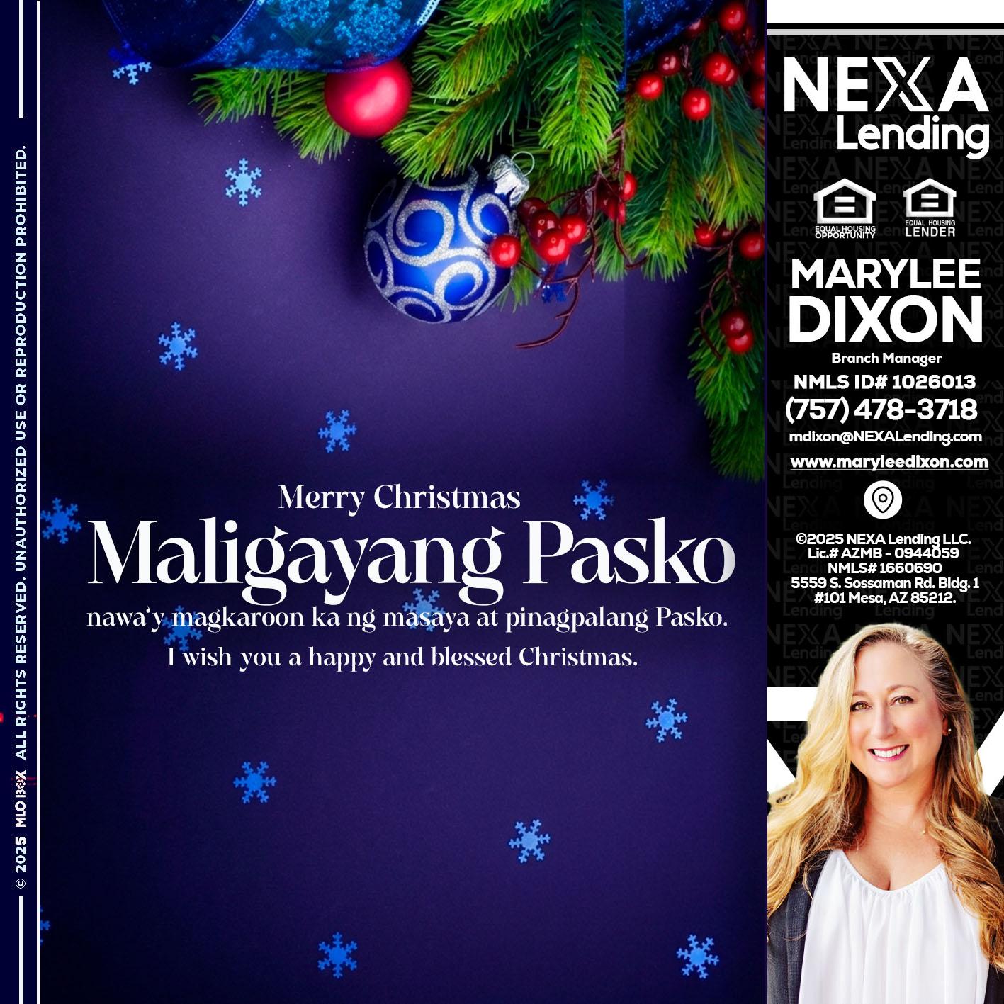 Maligayang Pasko - Marylee Dixon -Branch Manager