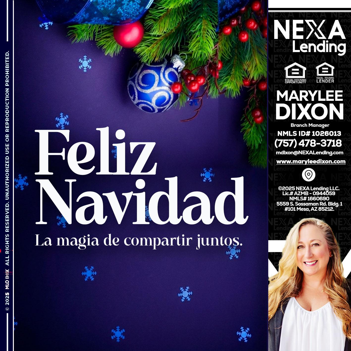 FELIZ NAVIDAD - Marylee Dixon -Branch Manager