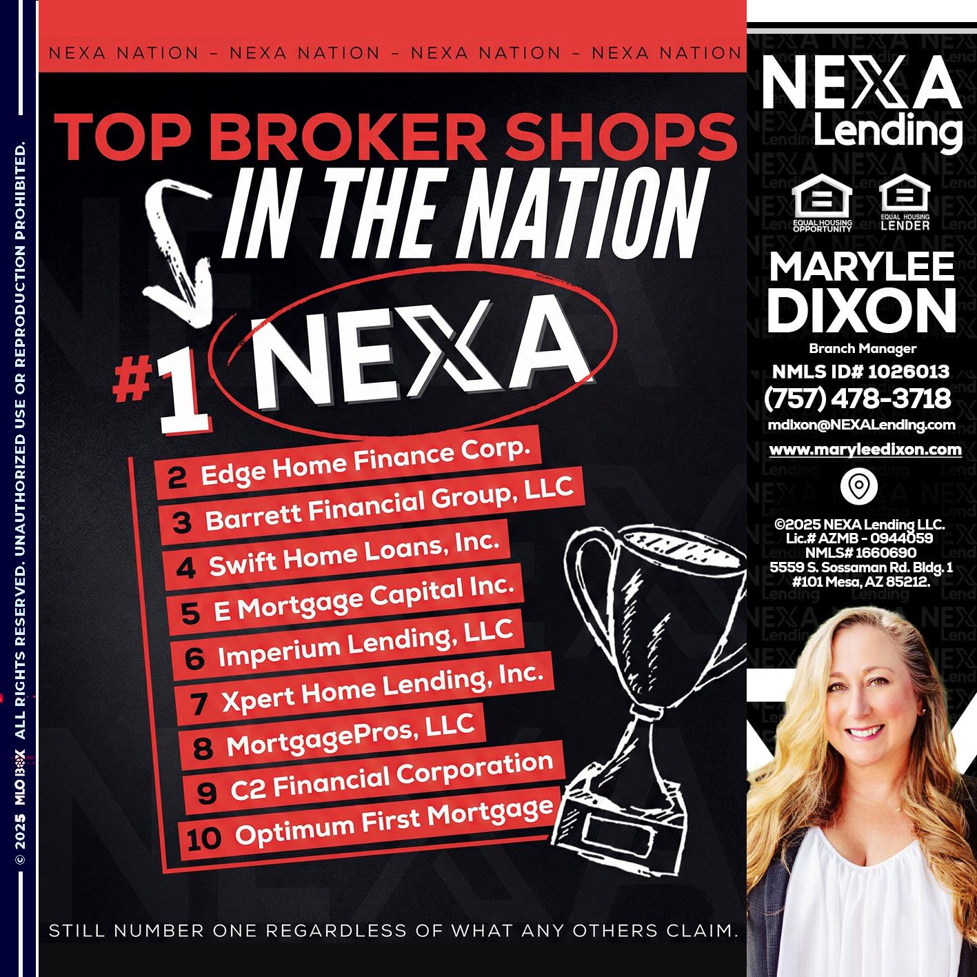 top broker - Marylee Dixon -Branch Manager