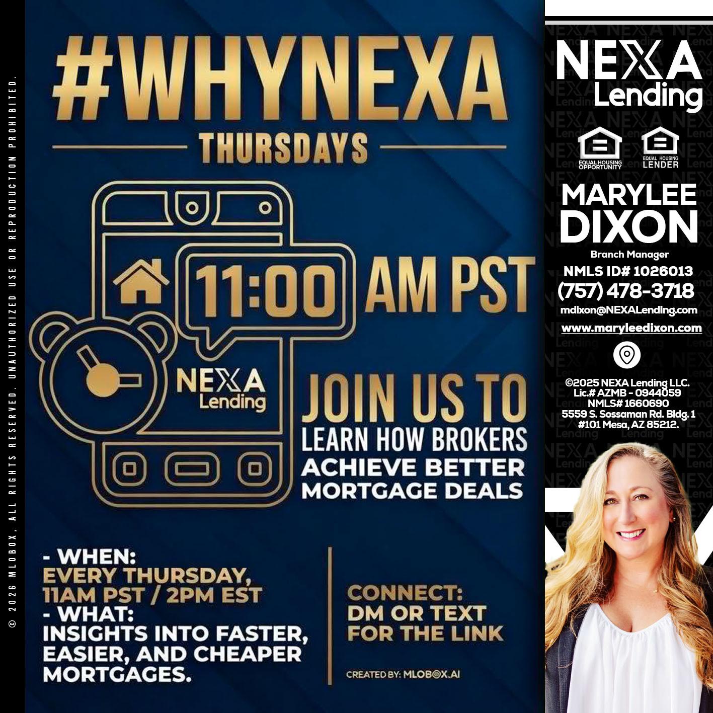 WHY NEXA THURDAYS - Marylee Dixon -Branch Manager