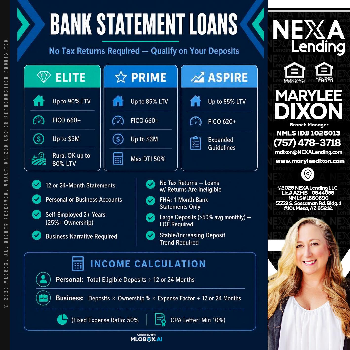 BANK STATEMENT - Marylee Dixon -Branch Manager