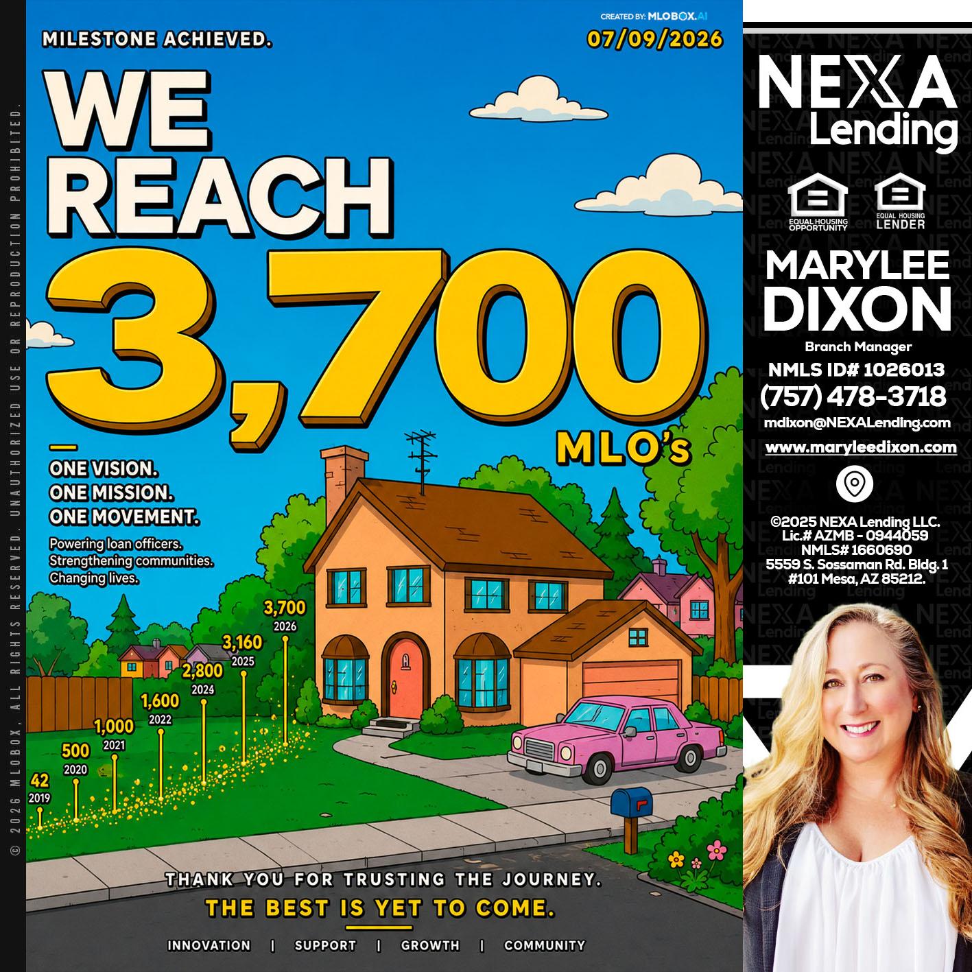 3,700 MLO's - Marylee Dixon -Branch Manager
